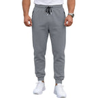 Spring/Autumn High-Quality Men's Sport Pants with Drawstring Cuffs and Zippered Pockets - Solid Color Elasticated Casual Pants