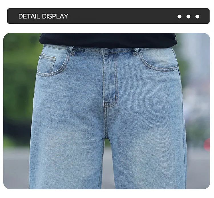 FENROOST Plus Size Men's High Waist Straight Leg Jeans Four Seasons Loose Baggy Denim Trousers Casual Versatile Long Pants New