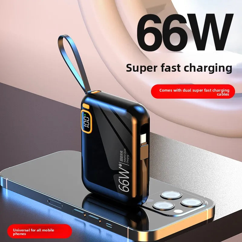 66W 10000/20000mAh Power Bank for IPhone Huawei and Samsung Mobile Phones Built-in Cable PD Two-way Power Bank