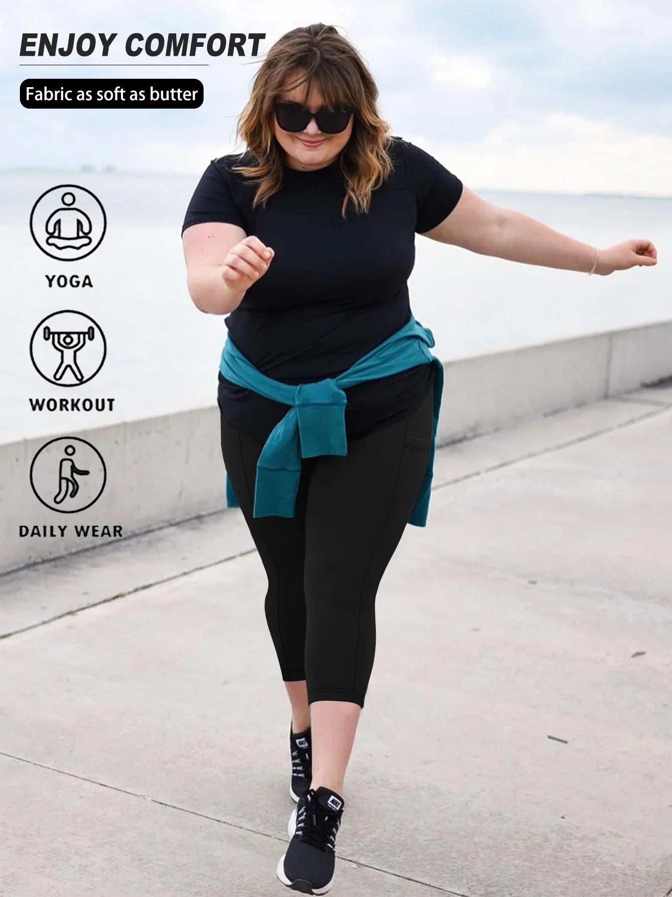 Women High Waist Plus Size 7/8 Yoga Leggings with Pockets Milk Silk Breathable Sport Women's pantss Base Leggings for Fitness
