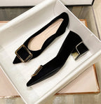Ladies Summer Footwear Office Shoes for Women 2025 with Medium Heels Black Square Pointed Toe Stylish Chic Point Lastest Casual