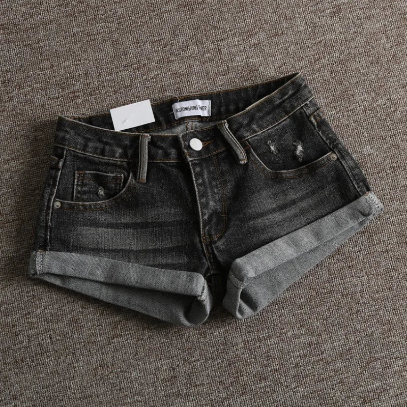 Low Waist Y2k Shorts Denim Slim Stretch Hip Sexy Super Short 2026 Summer Micro Mini Curled Booty Shorts