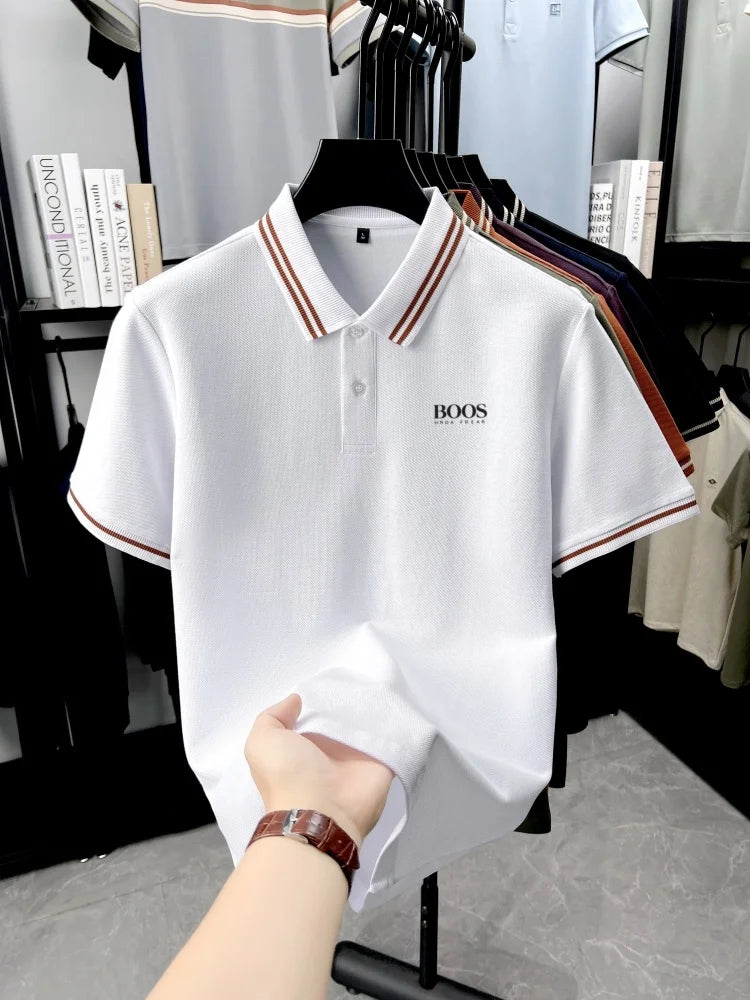 100% pure cotton high-quality T-shirt summer new men's short sleeve business casual polo shirt exquisite brand embroidered top