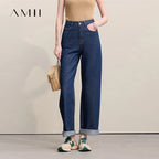 Amii Women's Jeans 2026 Autumn New Casual Letter Embossed Cotton Denim Trousers Women's Retro Versatile Straight Pants 12641115