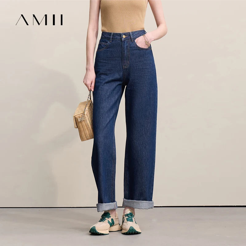 Amii Women's Jeans 2026 Autumn New Casual Letter Embossed Cotton Denim Trousers Women's Retro Versatile Straight Pants 12641115