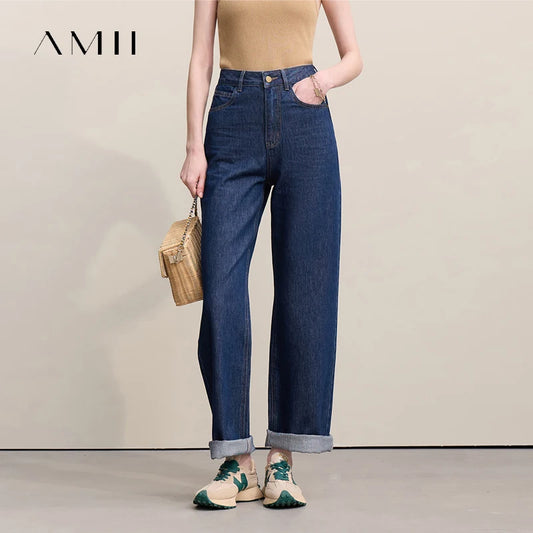 Amii Women's Jeans 2026 Autumn New Casual Letter Embossed Cotton Denim Trousers Women's Retro Versatile Straight Pants 12641115