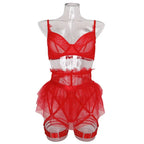 Toucheart 4 Piece Set Sexy Lingerie Set Lace Perspective Bra Women Mesh Patchwork Ruffled Skirt Garter Socks Sexy Underwear Suit