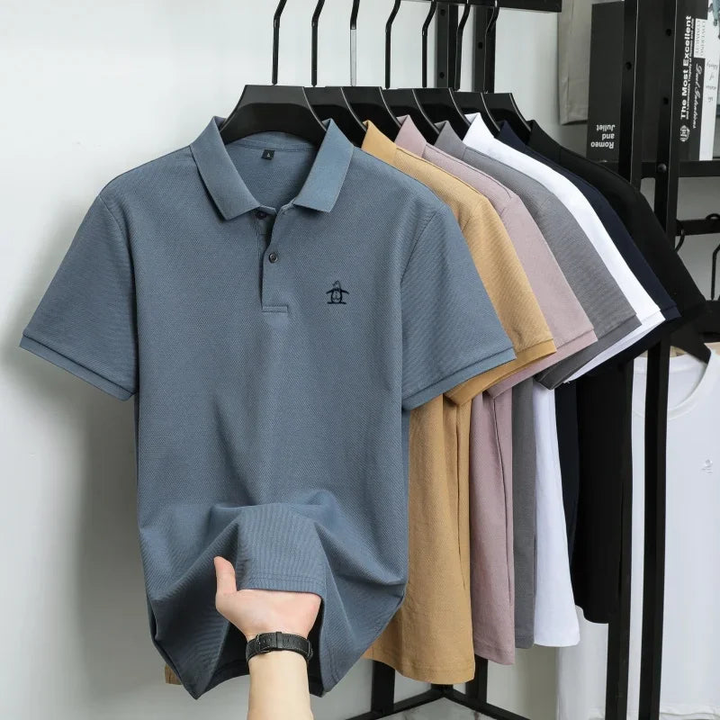 100% pure cotton summer new men's short sleeved polo shirt design high-end brand penguin embroidery business comfortable T-shirt