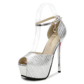 Sexy Super High Heels 14cm Fashion Wrinkled Leather Shoes Women Sandals Summer Peep Toe Platform Metal Buckle Female Pumps Party