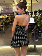 Nibber Low-Neck Sexy Backless Mini Dress Woman Summer Trend Polka Dot Print Halter Skinny Stretch Street Y2K Style Mini Bodycon
