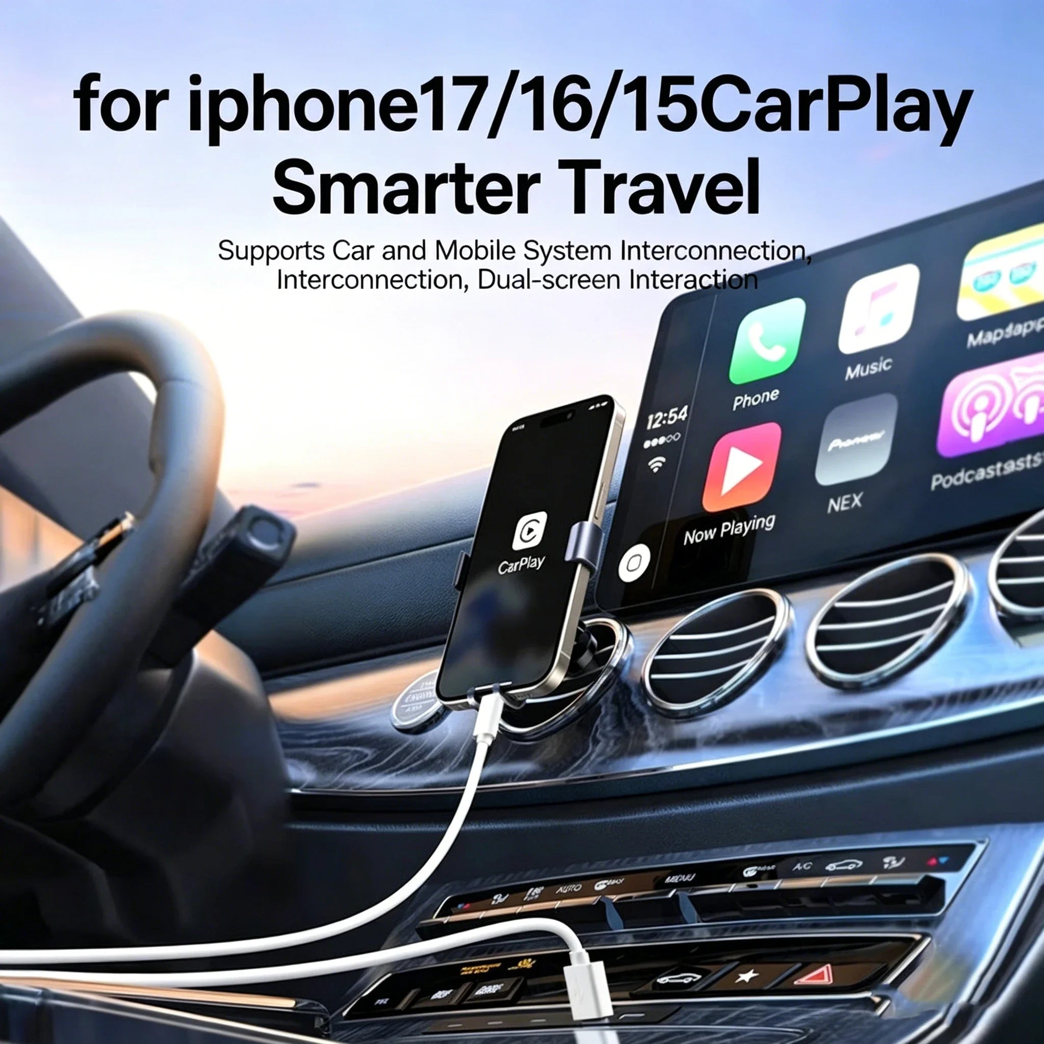 Carplay Cable Car Charger Cord USB A to Type C Cable Fast Charging Data Transfer for iPhone 17 16 15 Mobile Phone 1m 1.5m 2m