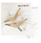 Elegant Women Green High Heel Velvet Pumps Wedding Party Slingback Sandals Metal Pointed Toe Hollow Buckle Wine Red Shoes