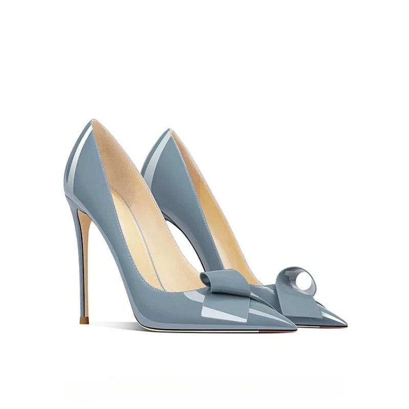 Bow High Heels Women's New Sweet Pointed Stiletto Comfortable Patent Leather Women's Shoes