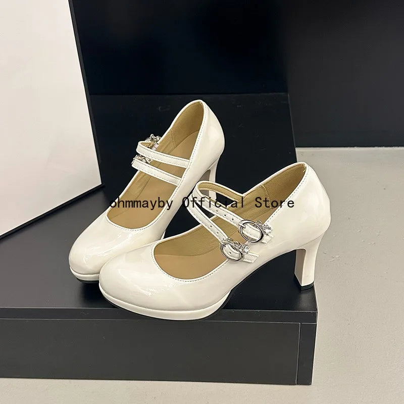 Thin High Heel Women Mary Jane Shoes Concise Shallow Belt Buckle Shoes Spring Autumn Ladies Elegant Wedding Dancing Pumps
