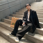 Spring Summer New Fashion Men's Korean Striped 2-piece Set Suits Blazers Pants Casual Trendy Straight Business Suit Male Sets