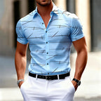 18 colors new men's fashion geometric line print short-sleeved shirt Urban casual style slim lapel shirt comfortable fabric