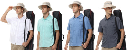 Summer Men's UPF 50+ Fishing Shirts, Lightweight Breathable Short Sleeve Cargo Shirt, Button Down Tactical Shirts Workout