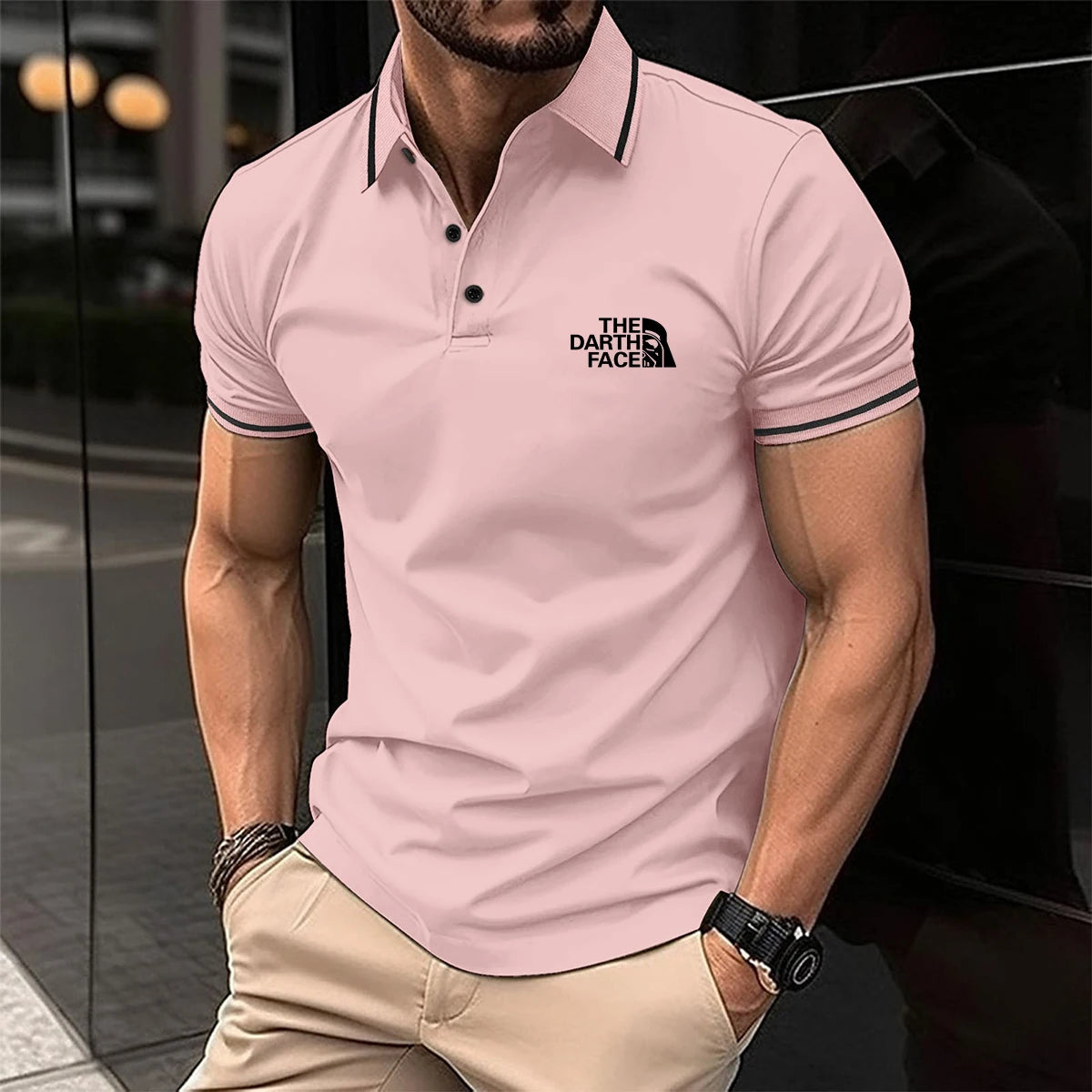 Premium Men's Polo Shirt: Skin-Friendly Material, Contrast Trim Collar & Cuffs, Stylish Graphic Print