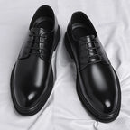 Mens Black Leather Shoes Autumn British Style Formal Business Footwear Low Top Commute Style Dress Shoes For Suits