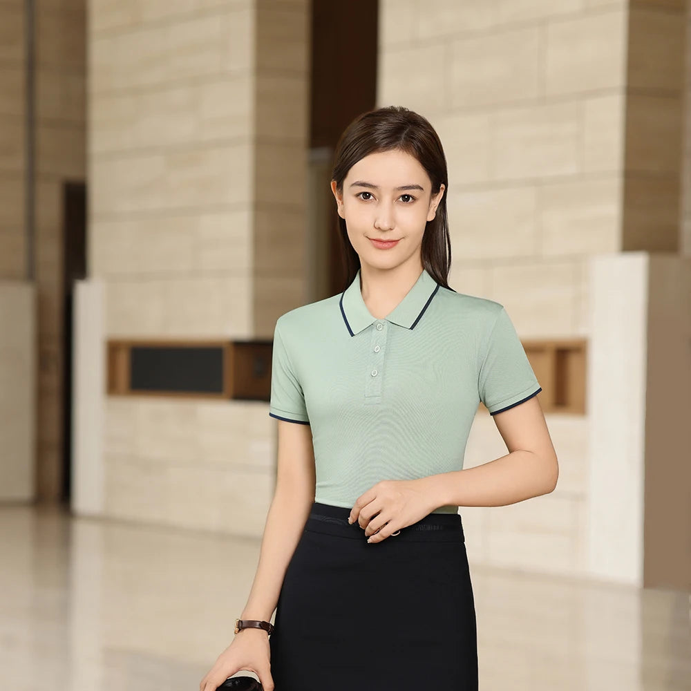 2026 Spring Autumn Cozy Top Women Solid ice silk quick - drying clothesT Shirts Polo Collar Sleeves Comfortable Casual