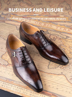 Male Genuine Leather Social Shoe Oxford Elegant Man Dress Shoes Hand Lace-up Pointed Party Wedding Shoes Black Coffee Shoes