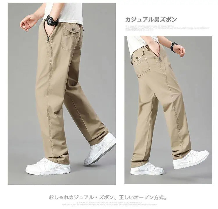 Mens Cotton Pants Spring Summer Sports Casual Pants Cargo Trousers Loose Fit with Zipper Pockets Big Size 5XL