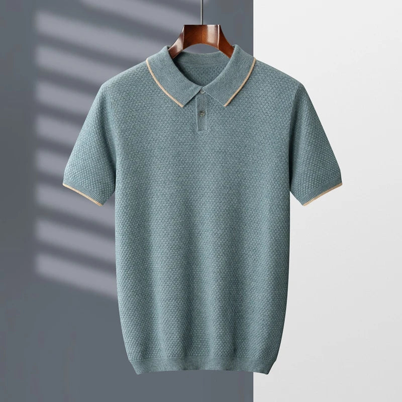ZOCEPT 100% Cashmere Short Sleeve Sweater Autumn Winter New Casual Business Knitted Button-up Polo Collar Pullover for Men