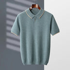 ZOCEPT 100% Cashmere Short Sleeve Sweater Autumn Winter New Casual Business Knitted Button-up Polo Collar Pullover for Men