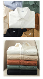 Dukeen Heavyweight Short-Sleeved Shirt Men's Summer Solid Color Lapel Pocket Casual Shirt Cotton White Shirts