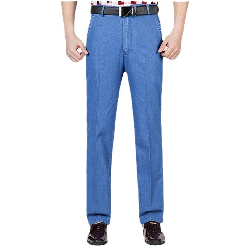 2023 Business Pure Cotton Spring and Summer Thin Men's Jeans Men's Stretch High Waist Loose Fashionable Comfortable Casual Pants
