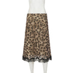 Talenza Summer Leopard Print Midi Skirts Sexy Women's Lace Patchwork Slim Skirts Fashion New Vintage Vacation Clubwear Y2K Skirt