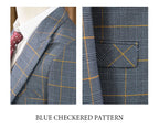 High Quality 3 Piece Checkered Suit Set Dark Blue Stylish Business Office Wedding Formal Outfit Elegant Full Man Dinner Suit