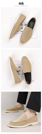 Mens Suede Slip On Loafers Comfortable Lightweight Casual Shoes With White Sole For Daily Wear And Driving Retro Style Simple