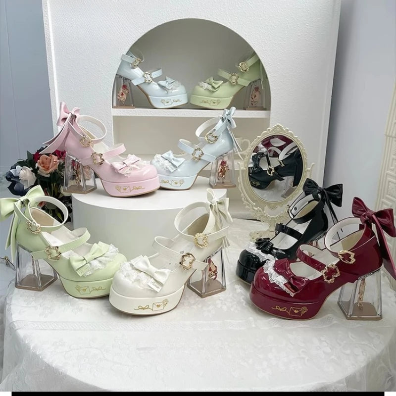 Original Design Lolita High Heeled Shoes Women Round Head Thick Sole Cute Shoes Female Versatile Elegant Mary Jane Pumps