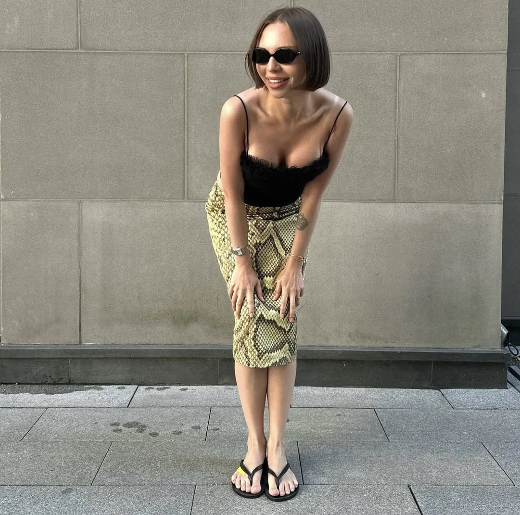 Tossy Snakeskin Printed Fashion Skirt Women's High Waist Slim Contrast Patchwork Commute Streetwear Female Vintage Y2k Skirt