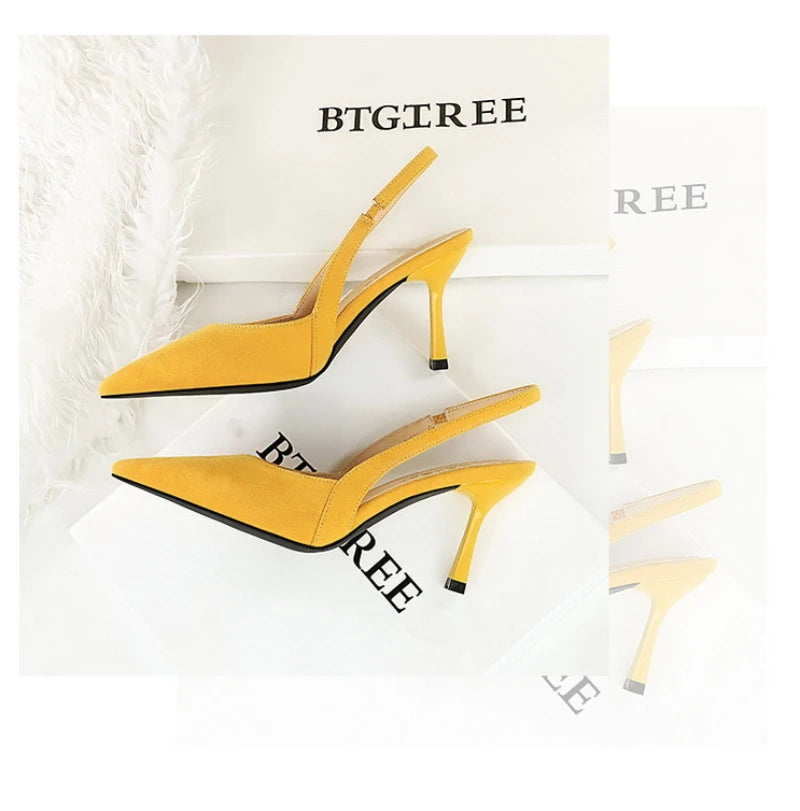 Fashionable Banquet Empty High Heel Shoes For Women's Shoes Thin Heel Pointed Toe Hollow Single Shoes For Women's Shallow Mouth