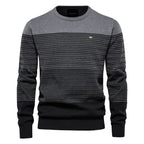 Men's Trendy Slim-Fit Crew Neck Striped Sweater - Autumn & Winter European Size, Retro Long-Sleeve, Branded Knit Top
