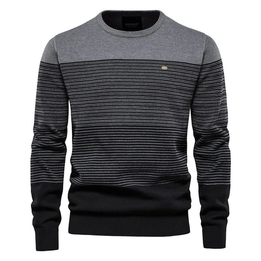 Men's Trendy Slim-Fit Crew Neck Striped Sweater - Autumn & Winter European Size, Retro Long-Sleeve, Branded Knit Top