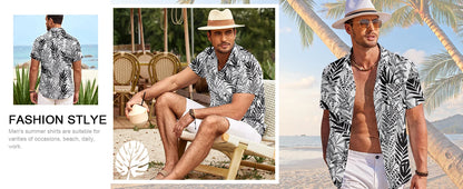 Men's Summer Shirt Vintage Patchwork Printed Button Lapel Short Sleeve Shirt Tropical Vacation T Shirt Fashion Soft Men Clothing