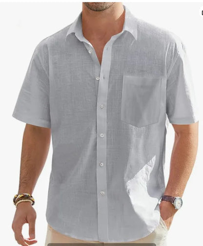 Men's Cotton Linen Short Sleeve Shirt Casual Button Down Shirt with Pocket Summer Beach Breathable Loose Tops Large size S-6XL