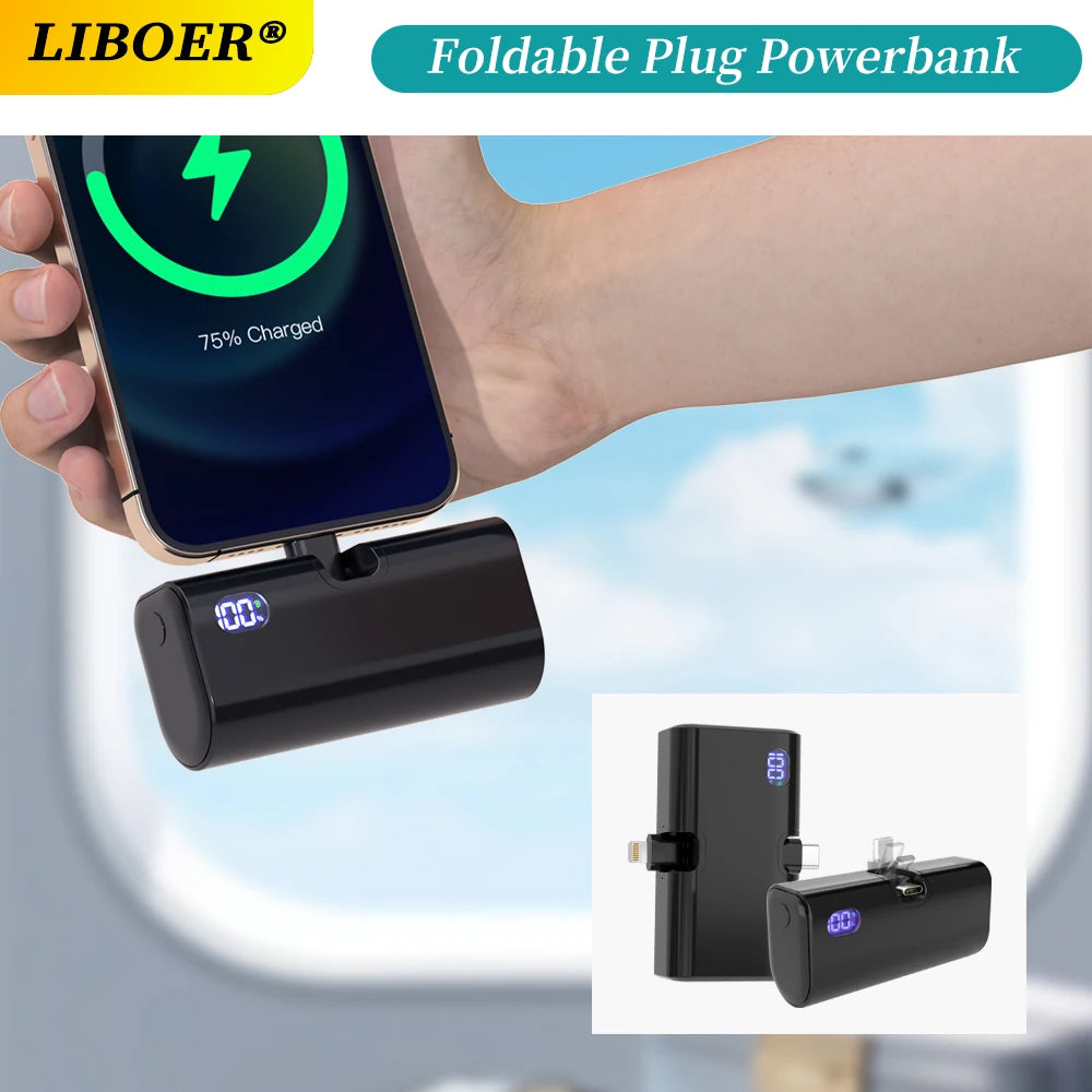5000mAh Mini Power Bank Portable Fast Charging Type-C Lightning Dual Foldable Plug Charger for IPhone TECNO MI External Battery