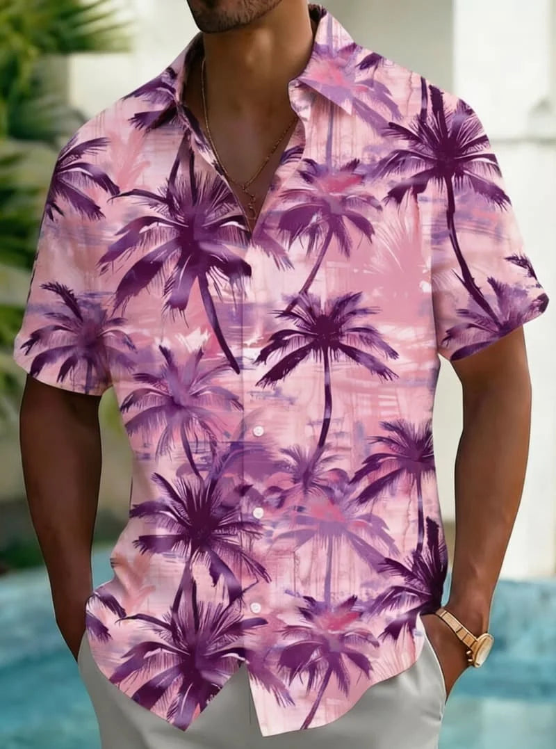 Men's  Tropical Plant Watercolor Print Shirt, Luxury Casual Design for Summer Vacation, Beachwear & Daily Style
