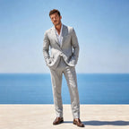 Linen Men Suits for Summer Beach Wedding 2 Pieces Separates Jacket Pants Casual Outfit for Party Groom Guest Suits for Men 2026