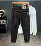 Men's Denim Pants Are Worn Washed Embroidered Smple Straight and Slim Fit With Small Legs