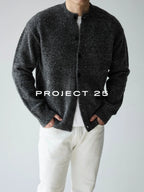 PROJECT 25 Men's Vintage Melange Wool Cropped Button-Down Cardigan – Relaxed Fit Heathered Knit Sweater