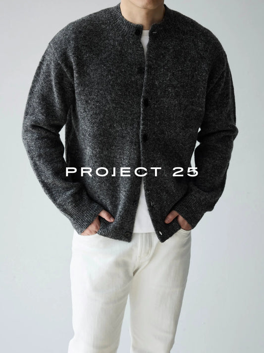 PROJECT 25 Men's Vintage Melange Wool Cropped Button-Down Cardigan – Relaxed Fit Heathered Knit Sweater