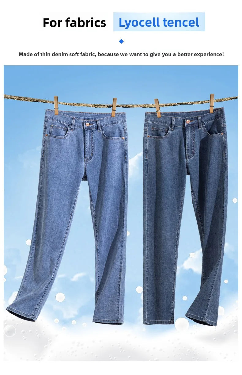 2026 Y2k Pants Men Thin Lyocell Spring Summer Classic Korean Youthful Vitality Men's  Jeans Lightweight Stretch Trousers