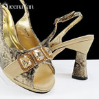 2025 Elegant Green Peep-Toe Women Heel Pumps for Italian Matching Party Shoes and Bags Set for Parties with Diamond Accents