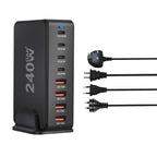 240W GaN desktop charger with 8 USB-C ports, supports PD 3.0 fast charging and is compact & portable