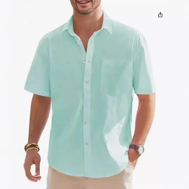 Men's Cotton Linen Short Sleeve Shirt Casual Button Down Shirt with Pocket Summer Beach Breathable Loose Tops Large size S-6XL